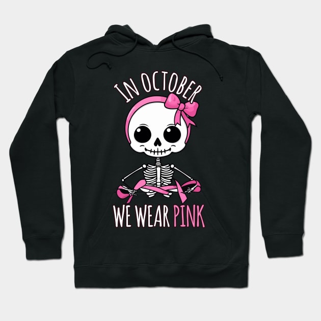 Kawaii Cute Pink Skeleton - Breast Cancer Awareness Halloween Design Hoodie by Rishirt